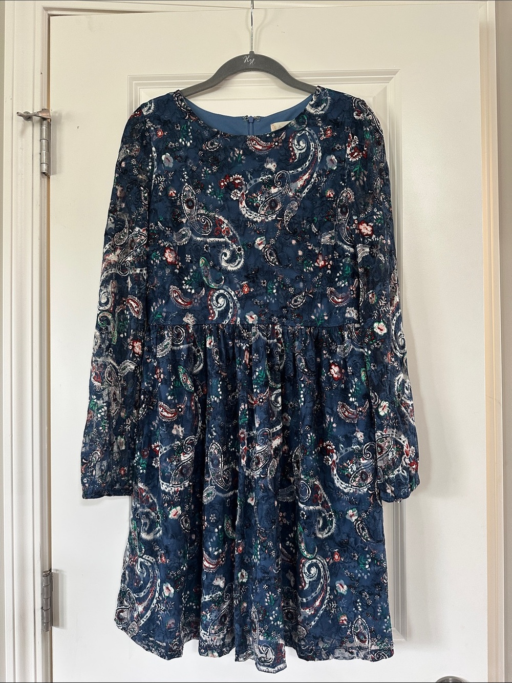 Altar'd State Navy Paisley Print Long Sleeve Dress with Multi Accent